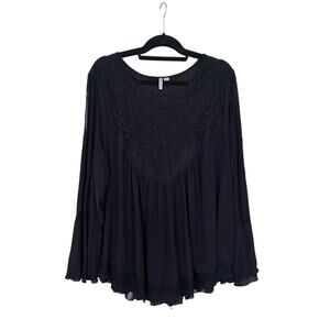 Ultra Pink Plus Size 3X Black Blouse Trumpet Sleeve Flowy